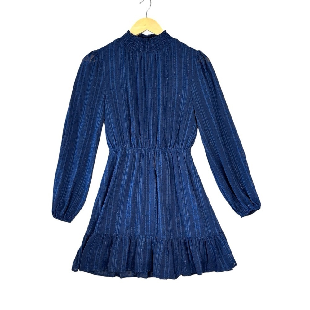 Lulus Mini Dress XS Navy Heartful Romance Navy Striped Smocked Long Sleeve - Picture 3 of 12